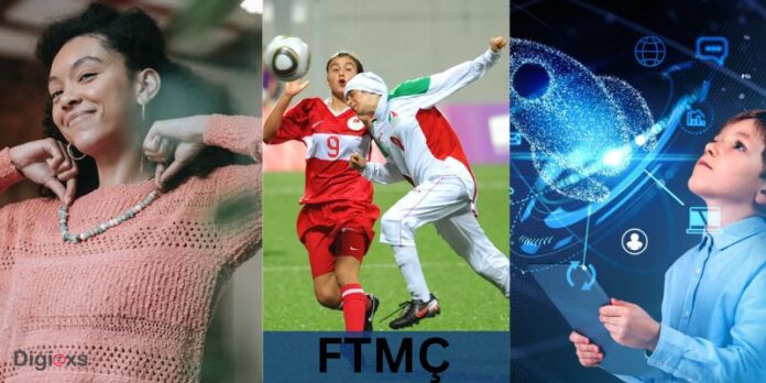 Diverse collage representing gender affirmation, martial arts, and technology in the concept of FTMÇ.