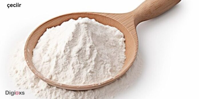 Close-up of fine Çeciir flour showcasing its texture and color.